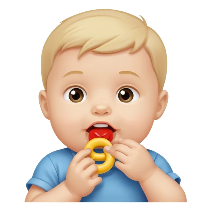 cute baby boy biting teething toy sticker
