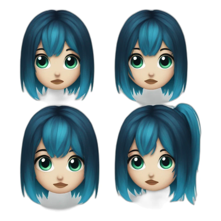 Side profile sad emo girl, black makeup, long choppy blue hair side bangs sticker