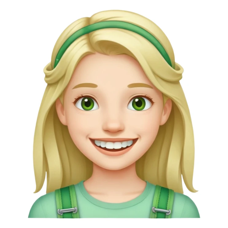 girl with green braces on her teeth smiling sticker