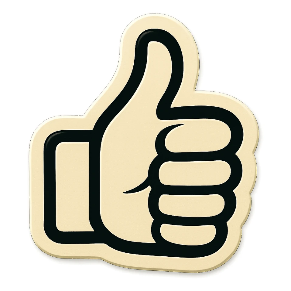 thumbs up with bold outlines, no color, retro sticker style sticker