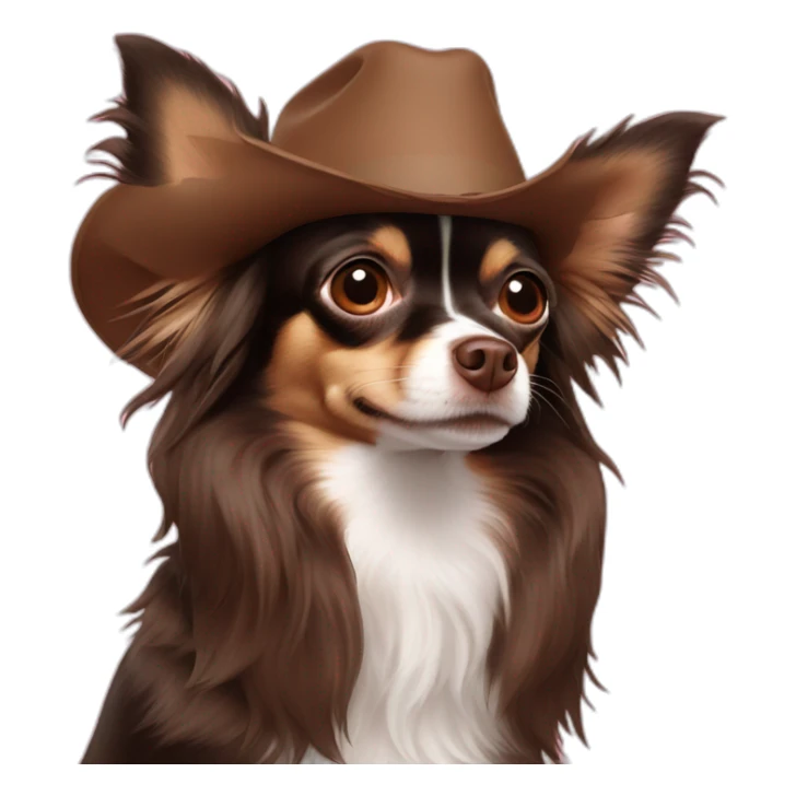 Chocolate long haired chihuahua wearing flat brim hat sticker