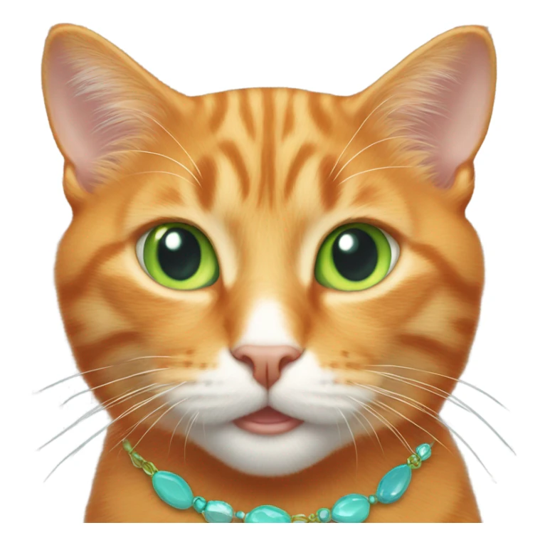 Orange cat with light blue necklace and green eyes sticker