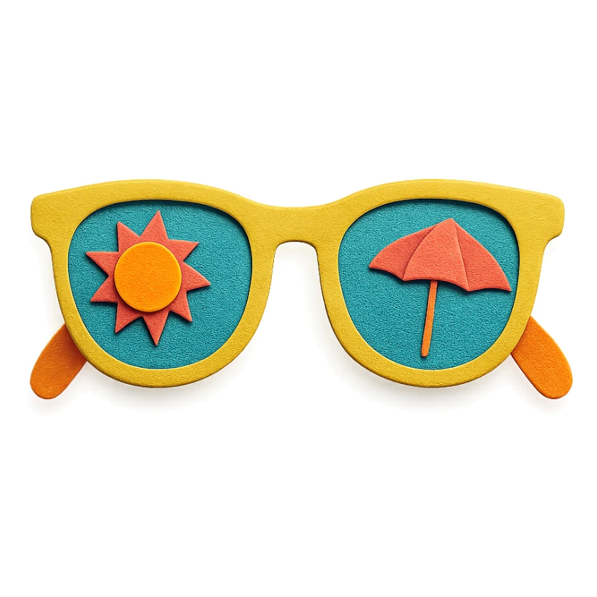 sunglasses with a fun summer vibe and bright colors in paper-craft style sticker