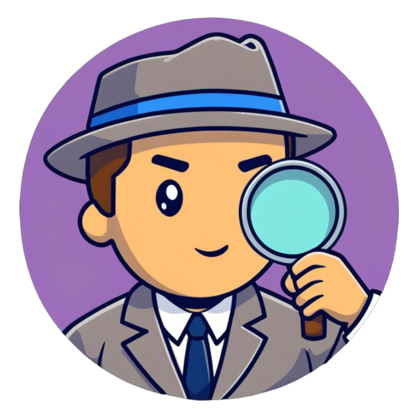 A detective looking through a magnifying glass sticker