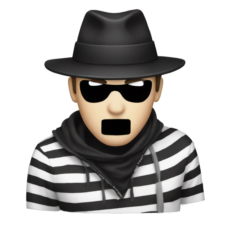 Robber emoji with black hat and white and black stripes for shirt sticker
