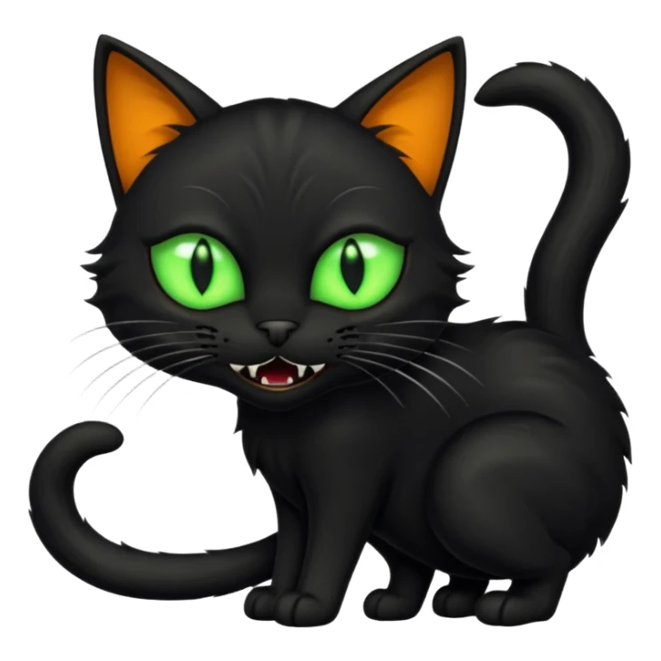 scary black cat with fur raised, glowing eyes, and fangs sticker