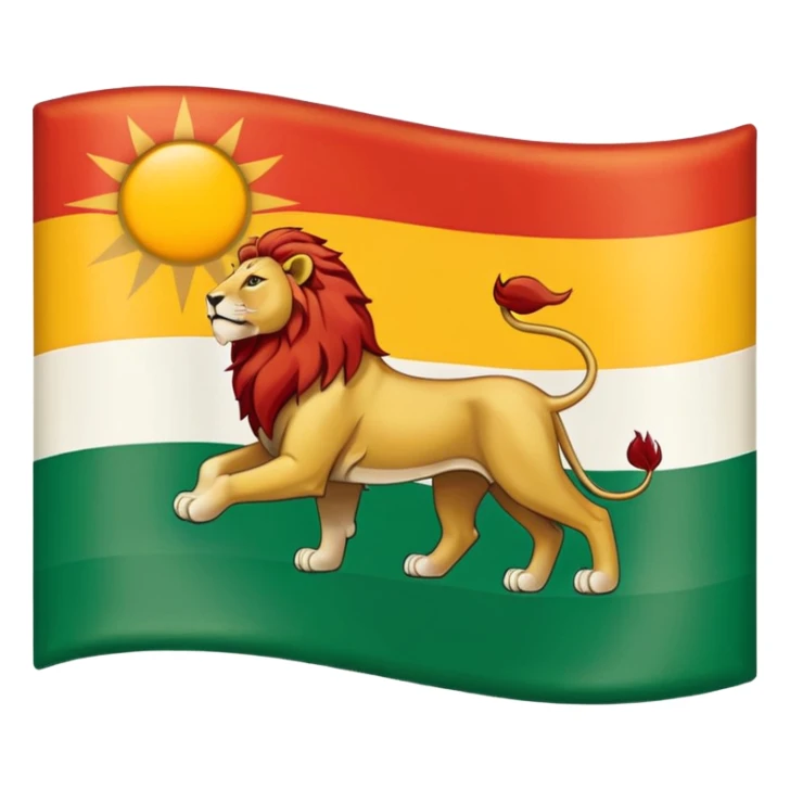 A flag with three horizontal color that upper is Green , middle is White and in down red color, in the White line is a lion and sun that sunrises from back of lion in the middle line  sticker
