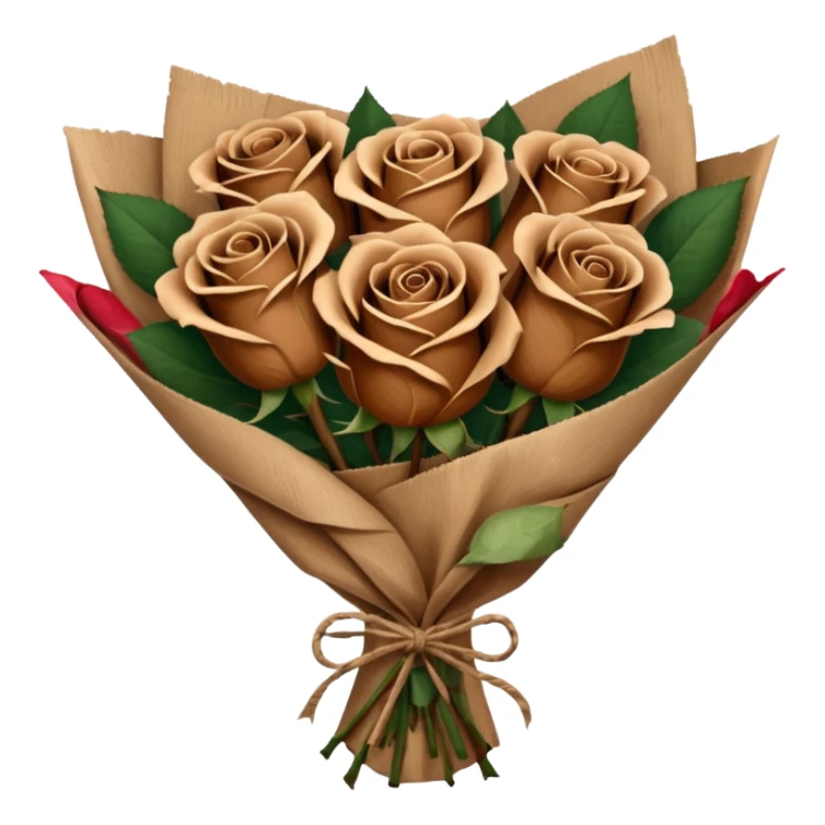 Bouquet of brown roses in a paper package sticker