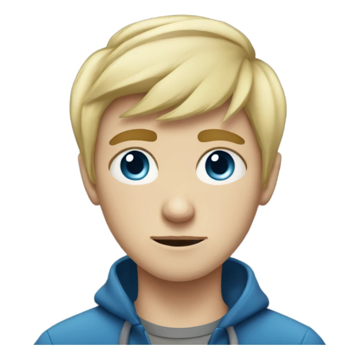 Blond teen boy with medium short hair, blue eyes, glum sticker