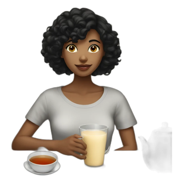 black-hair-girl-with-tea-and-milk sticker