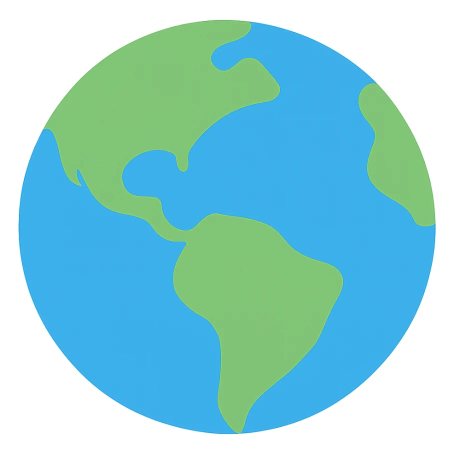 Create an emoji-style planet Earth with a simple, round, and colorful look. No text. Transparent background. sticker
