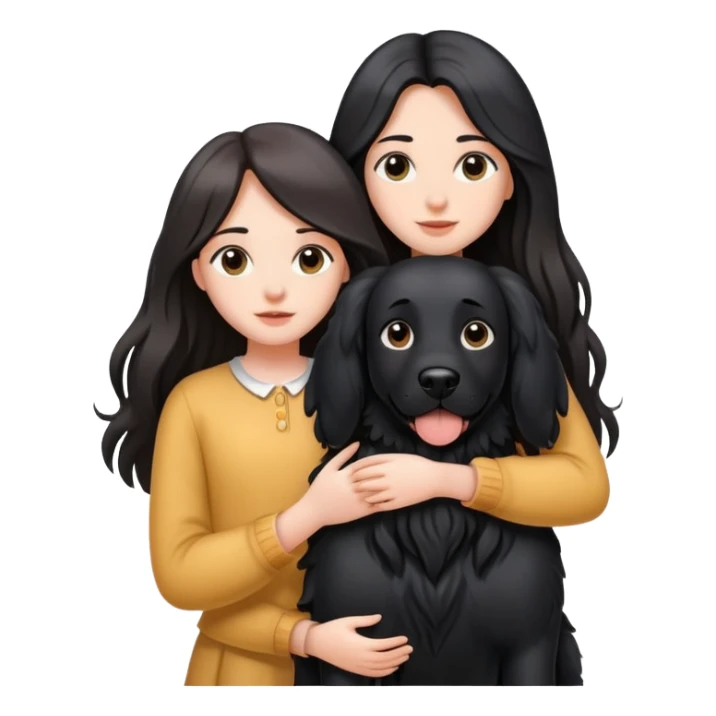 A long-haired girl is holding a big black dog with standing ears sticker