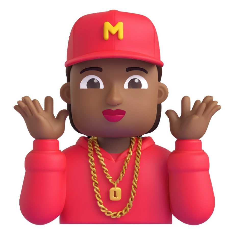 Make the rapper's skin significantly darker, keep the same 3D emoji style and all other features unchanged, with no background. sticker