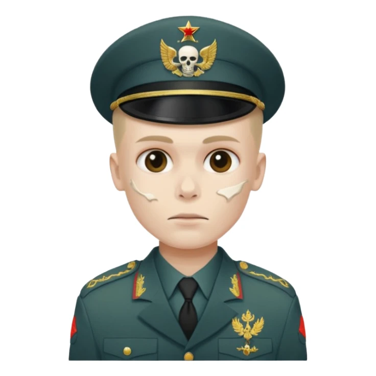 generate a realistic Russian soldier, but with a bare skull instead of a head sticker