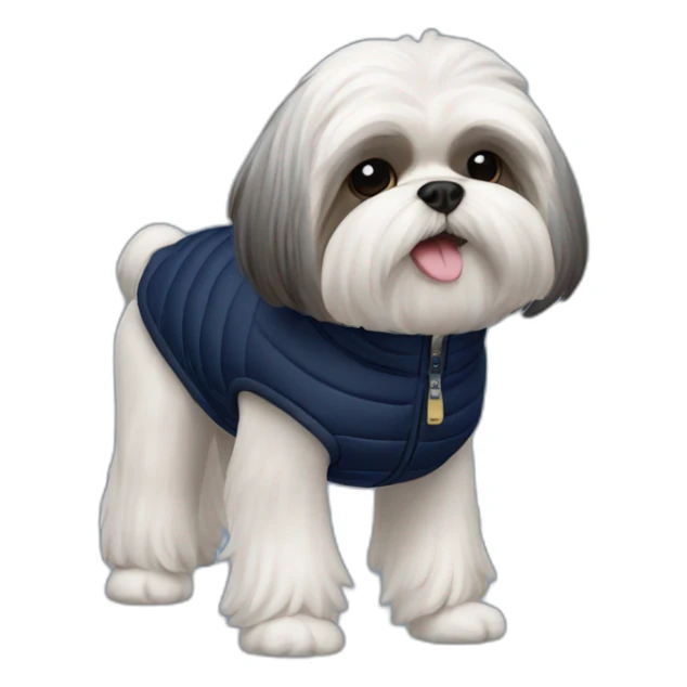 Side view s Shih tzu in sleeveless navy blue puffer jacket sticker
