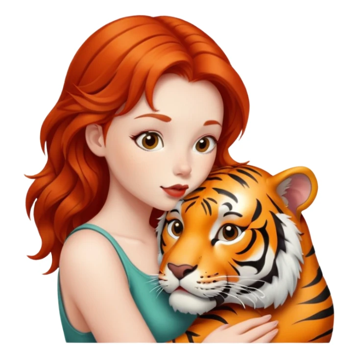 redhead girl kissing tiger sticker