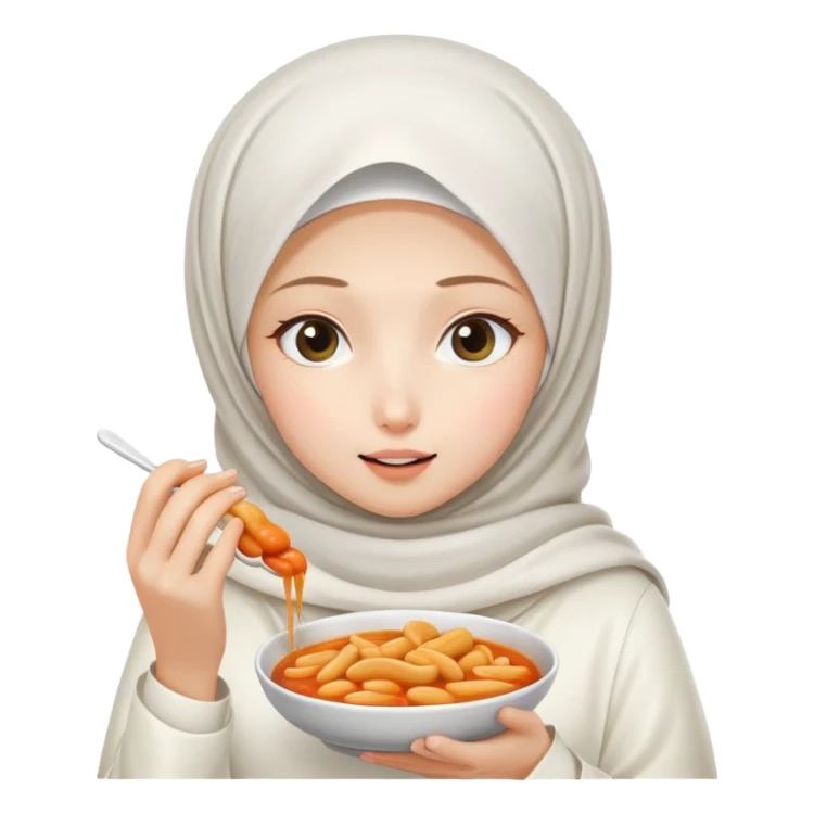 White hijab girl and tteokbokki sticker