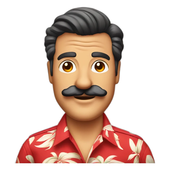Smiling Magnum PI with a big mustache in a red Hawaiian shirt sticker