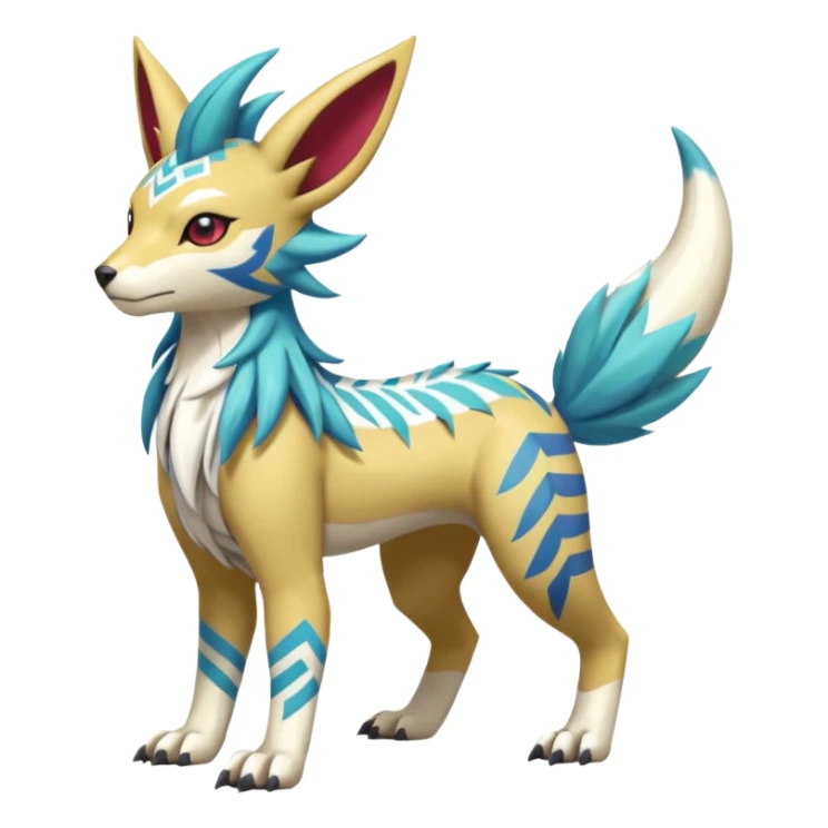 Tropical Tiny Marked Patterned Tribal WereGarurumon-Suicune-Linoone-Meloetta-Renamon-Zangoose-fusion-hybrid-creature (full body) sticker
