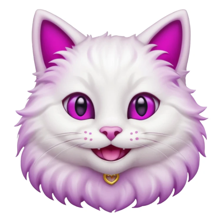 White cat smiling with teeth showing, pink inner ears, magenta purple eyes sticker