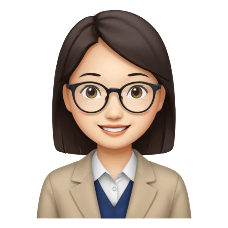 asian female accountant with eyeglasses, round face sticker