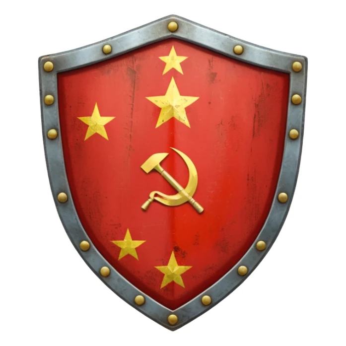 generate a very realistic metal shield with the USSR flag sticker