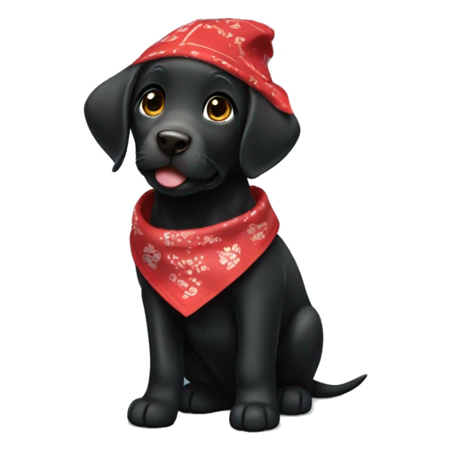 Happy Black Labrador retriever puppy with red bandana around neck  sticker