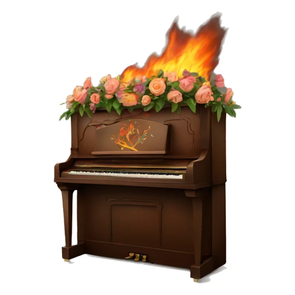 Burning Brown upright piano with flowers painted on the back of it sticker