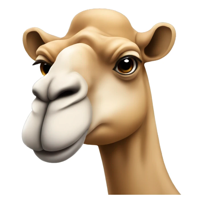Design a simple, rounded camel head emoji with a wide, cheerful smile. The camel should have soft features, with a small fez on top for a unique touch. Keep the colors and shading minimal, similar to regular smiley emojis. sticker