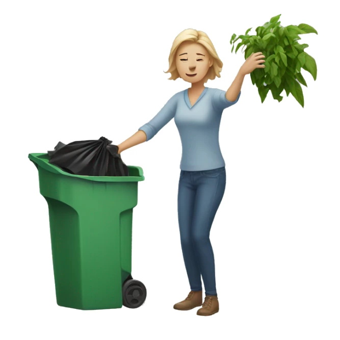 White woman throwing a plant in the trash. sticker