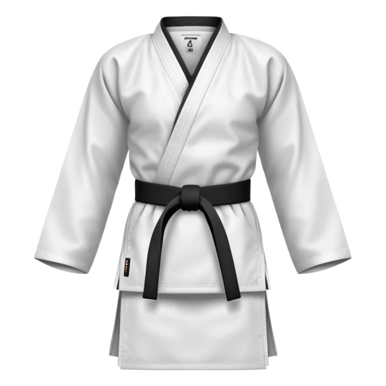 Traditional white karate gi with a black belt sticker
