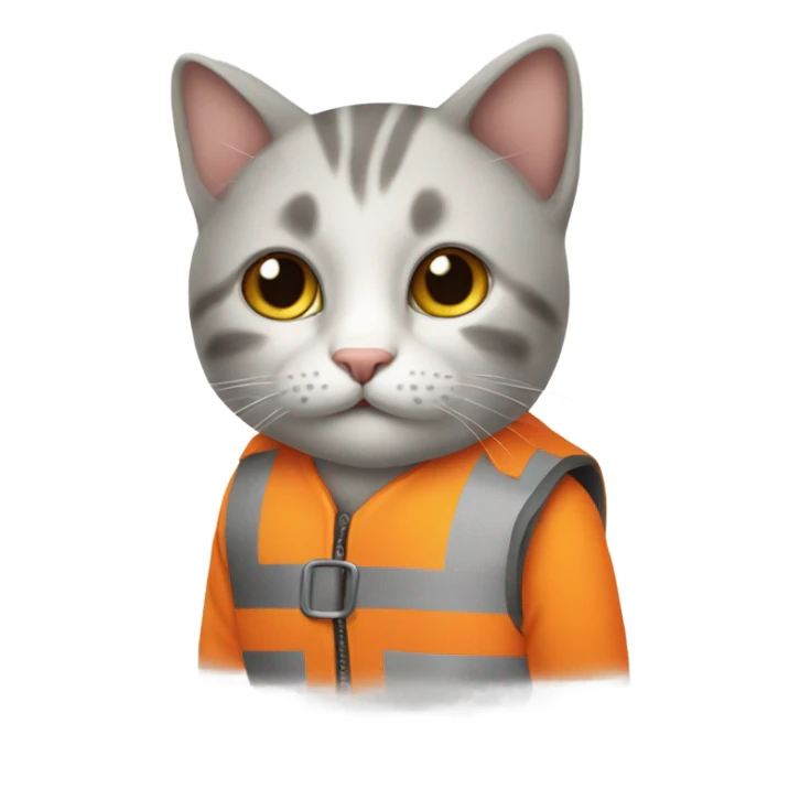 cat with a sign and an orange vest sticker