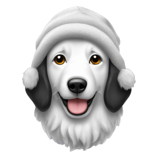 Black and white Alaskan Malamud wearing beanie sticker