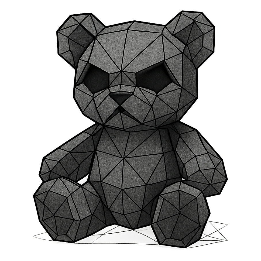 gothic teddy bear, low poly wireframe style sticker