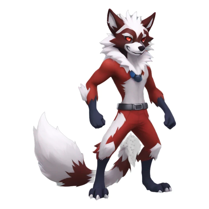 Anthro-Lycanroc-Red-White-Werewolf-Midnight-form Full Body sticker