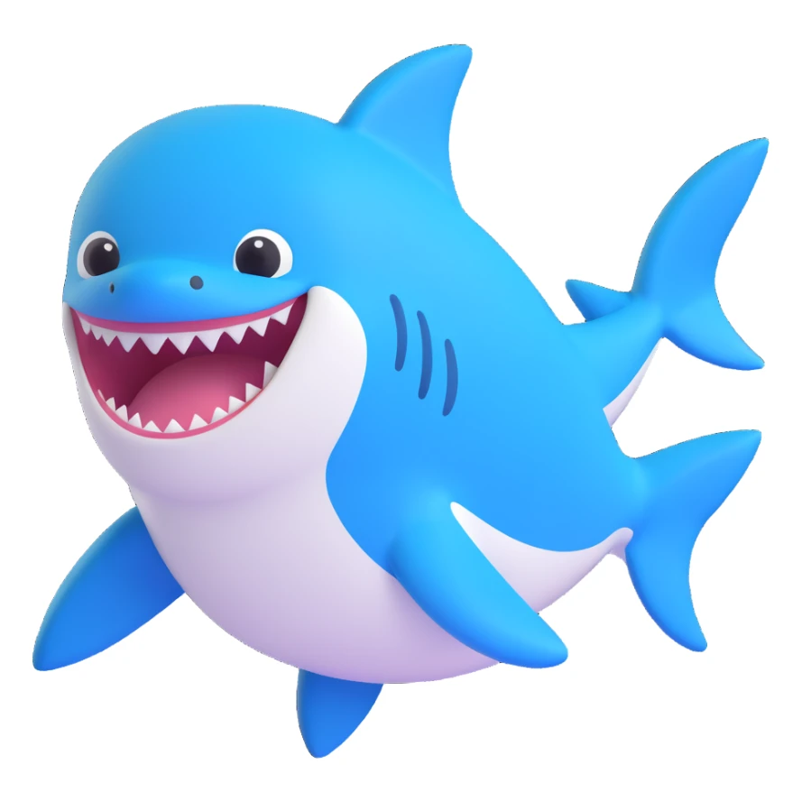 baby shark, cute, rounded, blue and white, no text sticker