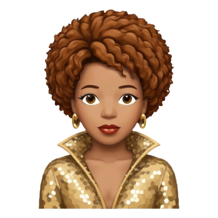 Macy Gray with brown hair, ivory sequin outfit sticker