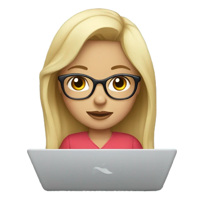 cute blonde girl with glasses using macbook sticker