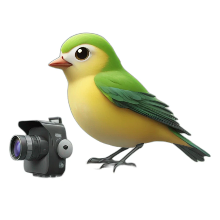 Cute little bird surprised by a nature video camera sticker