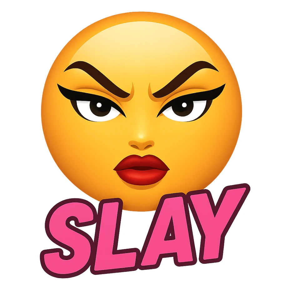 slay emoji, trendy and fierce, no background sticker