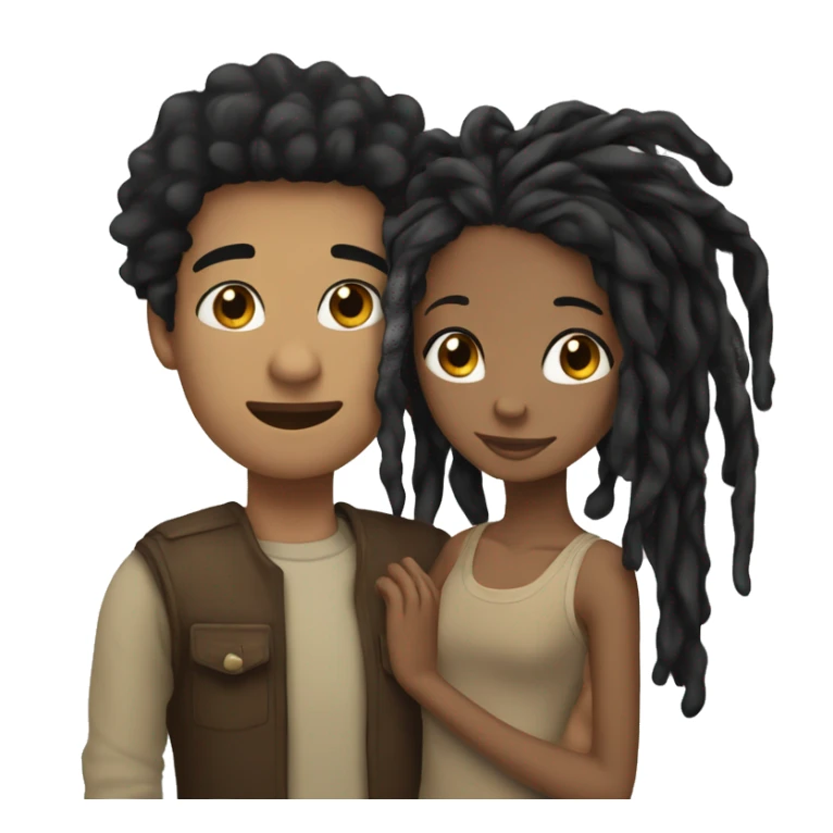 A mixed guy with black dreadlocks hugging a brown girl with chin-lenght straight black hair. sticker