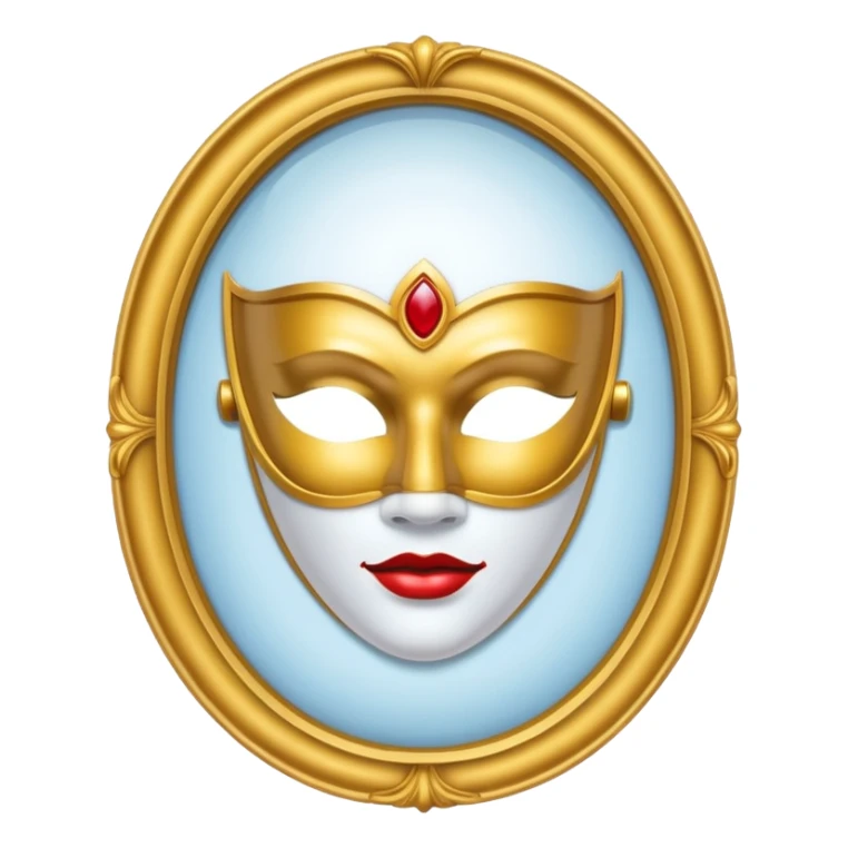 magic mirror on the wall from snow white. This is an oval mirror with golden borders with a white theater mask inside  sticker