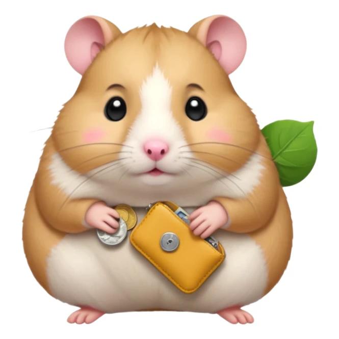 cartoon-style hamster melancholy expression opening his coin purse to showcase nothing sticker