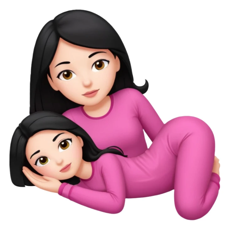 white girl, black hair with a pink outfit lying down sticker