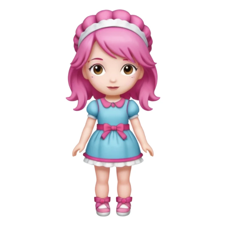 Isolated detaile illustration incredibly raspberry torte doll figurine full body with pink hair and a raspberry hairband sticker