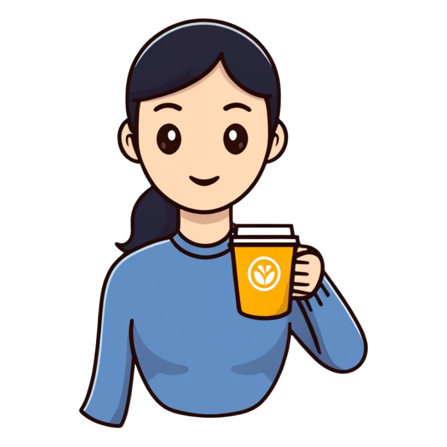 Fashionable Parisian woman with coffee cup sticker