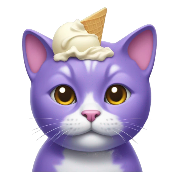 purple cat with ice cream on head sticker