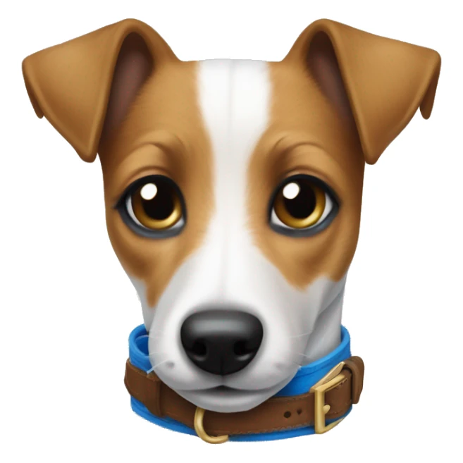 Jack Russell Terrier and West Maletasa mix with a blue collar sticker