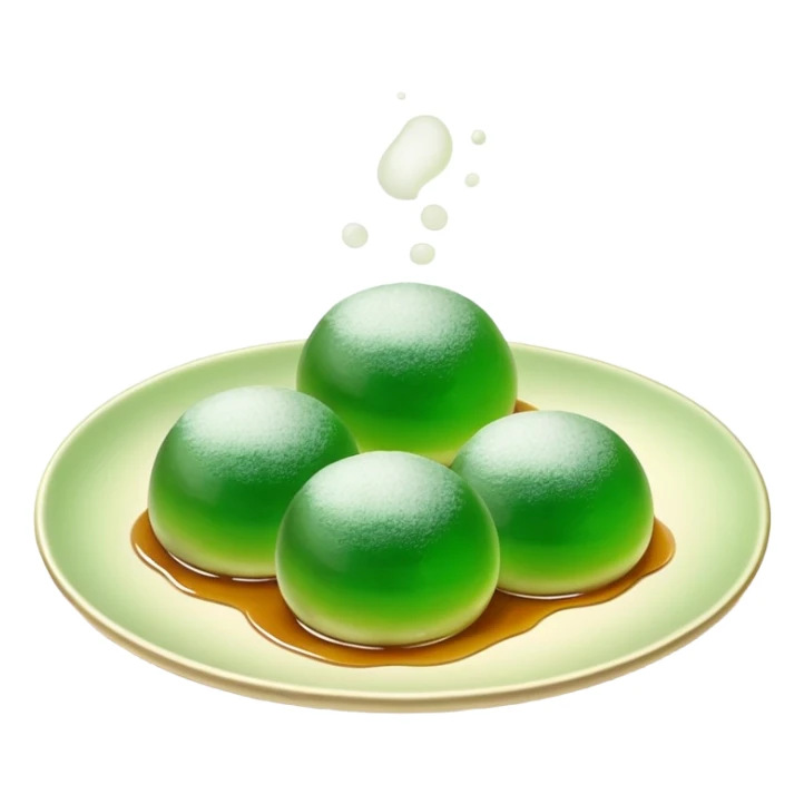 four green spherical warabi mochi on the plate sticker