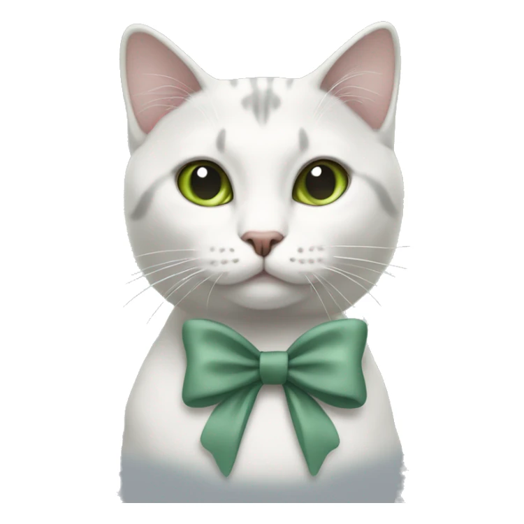 Grey and white bicolor cat with sage green bow at neck sticker